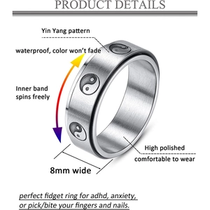 8mm spinning fidget ring with Yin Yang pattern for stress relief and anxiety