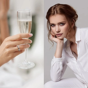 Anillo giratorio de acero de titanio con diamantes completos en una elegante modelo femenina