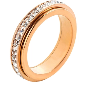 Elegante anillo giratorio de acero de titanio oro rosa con circonitas de corte cuadrado