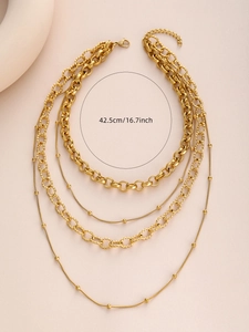 Detail of 18k gold plated multi-layer beaded chain necklaces with dimensions 42.5cm 16.7inch
