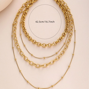 Multi-layer 18k gold plated stainless steel bead chain necklace for women jewelry