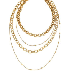 Chic 18k gold plated multi-layer stainless steel necklace featuring beaded and link chains