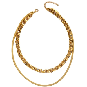Double-layered 18k gold plated snake bone chain necklace for women with lobster clasp