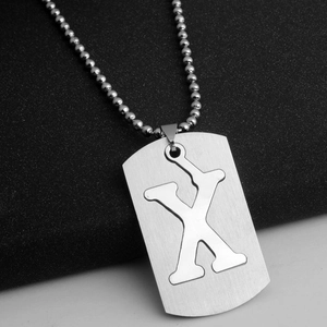 Ασημένιο μενταγιόν dog tag από ανοξείδωτο ατσάλι με το γράμμα Χ και αλυσίδα
