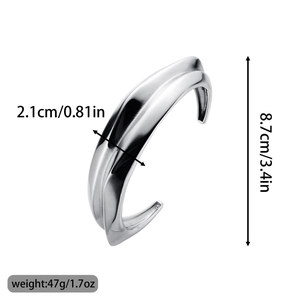 Bracelet jonc ouvert en acier inoxydable poli de 2,1 cm de large avec effet miroir