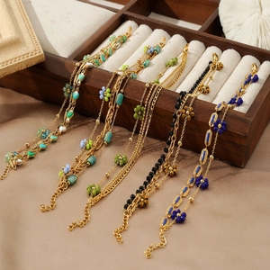 Bohemian gold plated flower bead jewelry set in a luxury wooden display case