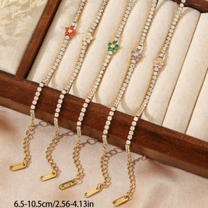 Set of 5 floral tennis bracelets in multicolored stones and gold-plated stainless steel