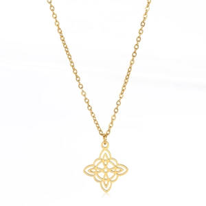 Collier en acier inoxydable doré avec pendentif nœud celtique et chaîne à mailles fines