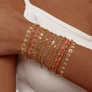 Bracciale Multistrato in Acciaio Inossidabile Boho Con Cuore e Luna Catena Donna Oro 18K Smalto Gioielli Geometrici Regalo