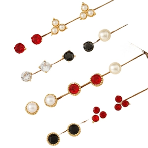 Set of minimalist pearl and zircon stud earrings in various colors with gold-plated base