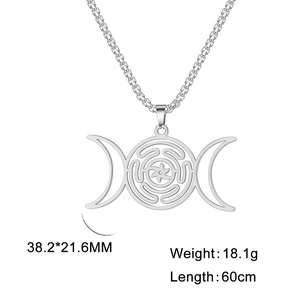 Zilveren roestvrijstalen ketting met Hecate-wiel en Triple Moon-hanger voor dames