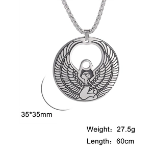 Ägyptische Isis-Göttin Halskette aus Titanstahl mit 60cm quadratischer Perlenkette