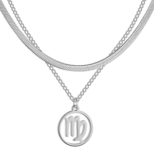 Détail du collier double rang en acier inoxydable avec pendentif signe Vierge