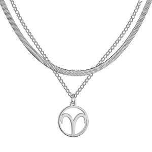 Détail du collier double rang en acier inoxydable argenté avec pendentif Bélier