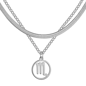Collier double couche en acier inoxydable avec pendentif du signe du Scorpion