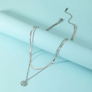 Collier double épaisseur en acier inoxydable avec chaîne serpent et pendentif lettre B