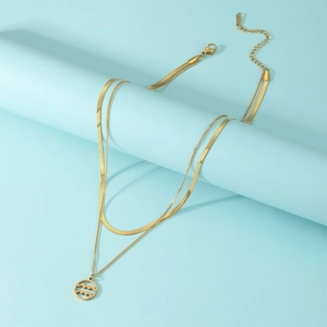Double Layer Stainless Steel Zodiac Necklace Gold Plated Constellation Pendant Snake Chain For Women Men Jewelry Gift