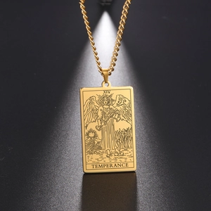 Collana vintage in acciaio inossidabile dorato con ciondolo rettangolare Tarocchi TEMPERANZA