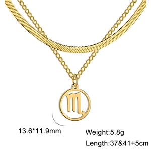 Double-layered gold stainless steel necklace with Scorpio zodiac pendant and snake chain