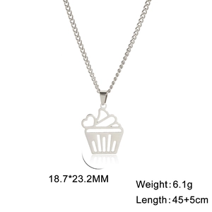 Stainless steel cupcake pendant necklace with heart detail and measurements 18.7x23.2mm