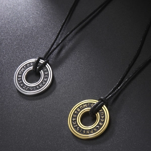 Collana con Pendente ad Anello Runico Vichingo in Acciaio Inossidabile 304 Placcato Oro Argento Ebraico Shema Yisrael Cerchio Cavo Gioielli