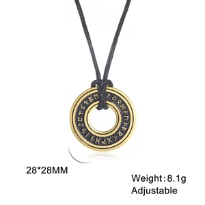 Collana con ciondolo a cerchio Rune Vichinghe in acciaio dorato e cordino regolabile
