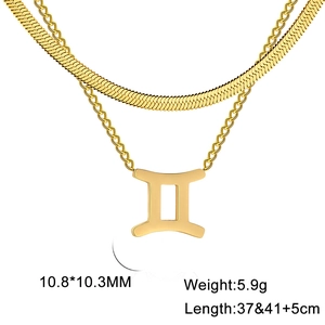 Détails du collier double couche Zodiaque Gémeaux en acier inoxydable doré avec mesures