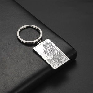 Stainless Steel Tarot Card Keychain Rectangle Pendant Queen King Knight Page Of Cups Mystical Jewelry Keyring For Women Men