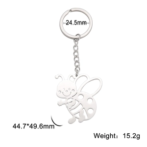 Polished stainless steel keychain featuring a cute hollow cartoon bee pendant design