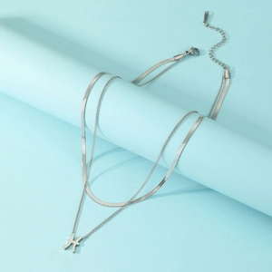 Collier double couche en acier inoxydable avec chaîne serpent et pendentif Poissons