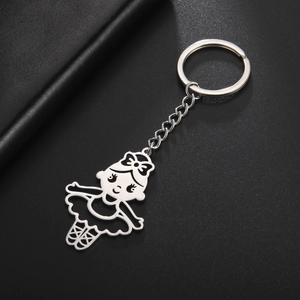 Cute Ballet Girl Hollow Out Stainless Steel Keychain For Women Girls Cartoon Dancing Ballerina Bag Charm Key Ring Gift