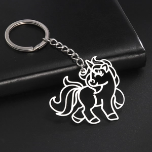 Minimalist Stainless Steel Hollow Unicorn Pendant Keychain Cute Animal Shaped Key Ring For Women Kids Daily Accessories