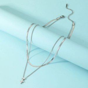Collier Signe du Zodiaque en Acier Inoxydable Double Couche Chaîne d'Os de Serpent Pendentif Constellation Bijoux Cadeau pour Femme