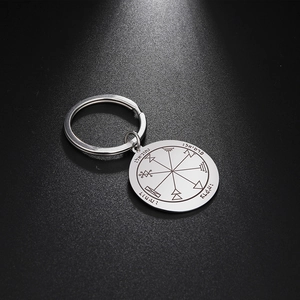 Solomon seal stainless steel keychain with mystical 18k gold plating and circular charm