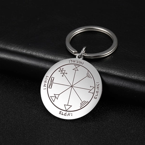 Seal Of Solomon Stainless Steel Keychain 18K Gold Plated Hebrew Religious Amulet Key Ring Round Pendant Key Holder Unisex