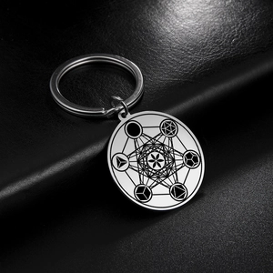 Metatron's Cube Sacred Geometry Stainless Steel Keychain Round Pendant Laser Engraved Titanium Steel Key Ring For Unisex Gift