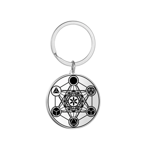Metatron Cube and Sacred Geometry pendant on stainless steel keychain for women and men