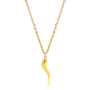 Minimalist gold plated cylindrical horn pendant necklace with a polished finish for women