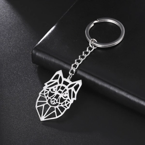 Geometric Hollow Wolf Head Keychain 304 Stainless Steel Metal Key Ring For Men Women Industrial Punk Style Jewelry Gift