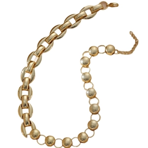 Collana dorata a maglie ovali lucide e sfere metalliche con trama stellata opaca