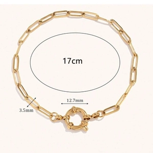 Bracelet chaîne trombone en acier inoxydable plaqué or 18K avec grand fermoir anneau