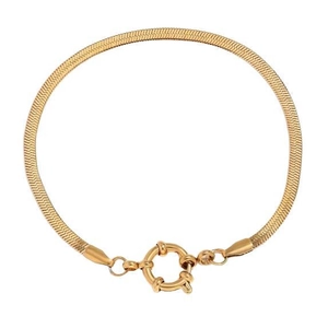 Bracelet chaîne serpent plate en acier inoxydable plaqué or 18 carats avec fermoir rond