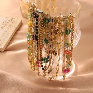Bohemian gold-plated stainless steel necklaces with colorful floral crystal beads