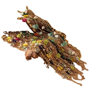 Bohemian colorful flower bead necklace with gold plated chain and crystal accents