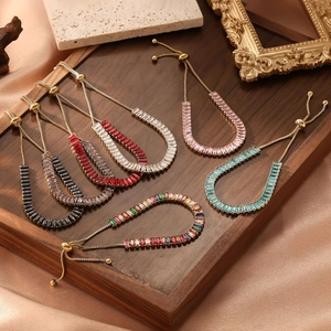 Luxus 18K Vergoldet Edelstahl Mikro-Fassung Baguette-Schliff Zirkon Verstellbares Bolo Armband Für Damen Hip Hop Schmuck