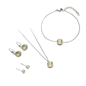 Elegantes Set aus Halskette und Armband in Silber mit hellgelbem Zirkonia-Stein