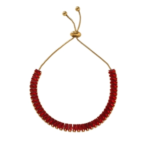 Verstellbares goldenes Bolo-Armband mit roten Steinen im Baguette-Schliff