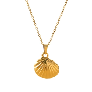 Minimalistische 18K vergulde halsketting met gedetailleerde schelphanger in druppelvorm