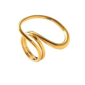 Anello doppio strato minimalista in acciaio inossidabile dorato con finitura a specchio