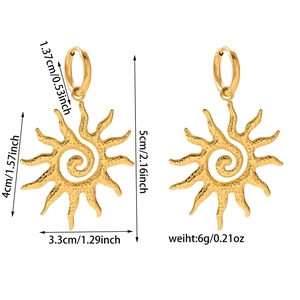 Detailed size specifications for 18k gold plated sunburst earrings in titanium steel